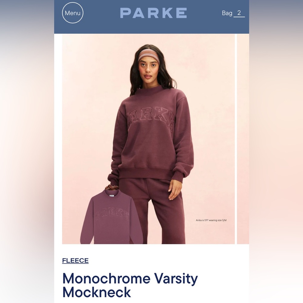 PARKE Monochrome Varsity Mockneck Sweatshirt - L/XL -Eggplant